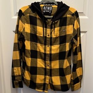 Alpha Forward Hooded Flannel, Black/Yellow, Size Large